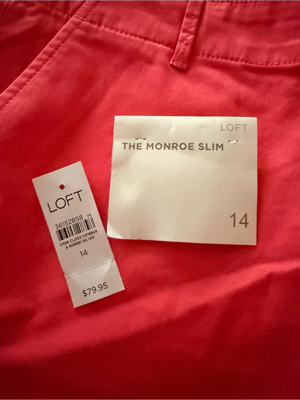 LOFT Monroe Slim Pants in Coral Red